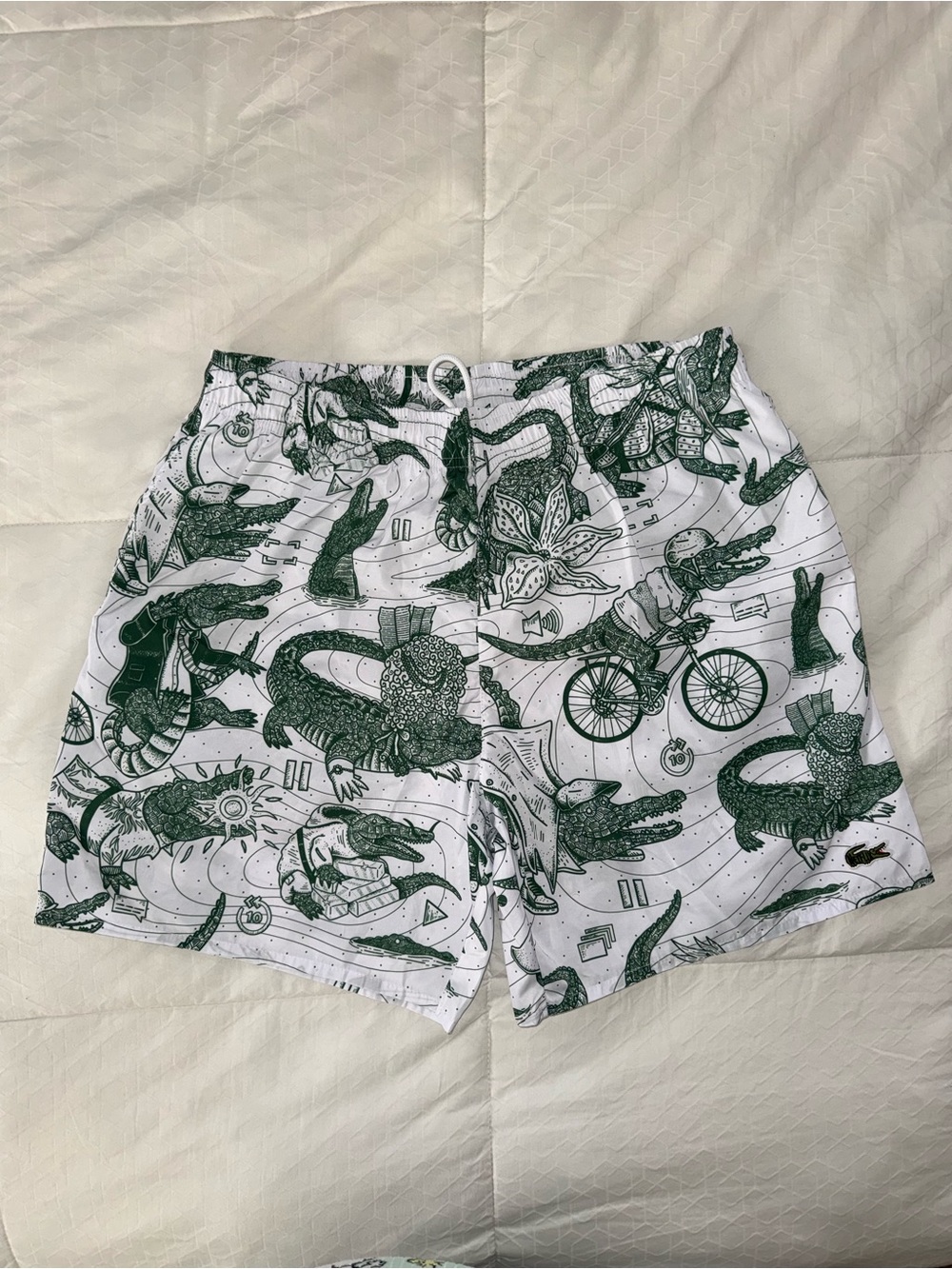 Lacoste x Netflix Swim Trunks Men M NWT Stranger Things White Green MH7054